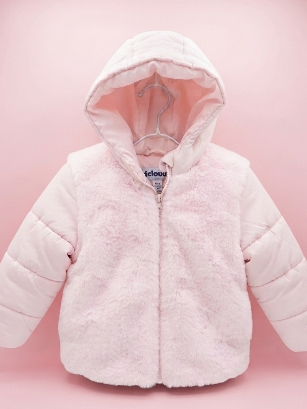 Baby Plush Hooded Jacket - Light Pink Faux Fur